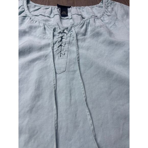 Lane Bryant Linen Rayon Peasant Blouse 14/16 Light Blue 3/4 Sleeve Boho - Picture 2 of 7